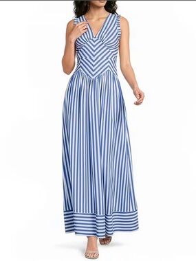 NWT Skies Are Blue Blue White Striped Maxi Dress Size Small